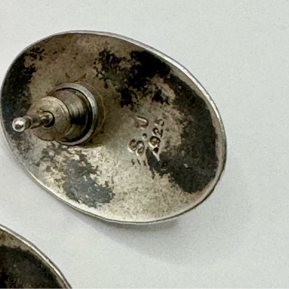 Vintage SJ Selena Jake Navajo Handmade Azurite Stud Earrings Sterling Silver 925 - Picture 5 of 9